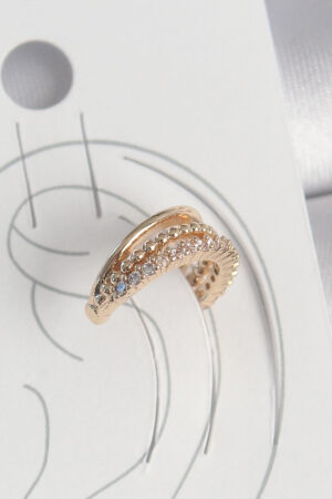 Pirinç Gold Renk Zirkon Taşlı 3'Lü Sıralı Model Kadın Kıkırdak Küpe