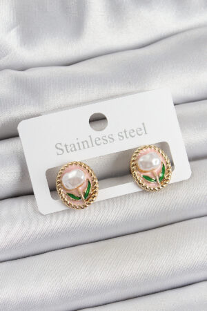 Pirinç Pembe Mineli Lale Figürlü Sanatsal Portre Model Gold Renk Kadın Küpe