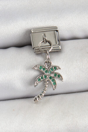 316L Çelik Sallantılı Zirkon Taşlı Palmiye Ağacı Model Gümüş Renk Nomination Charm