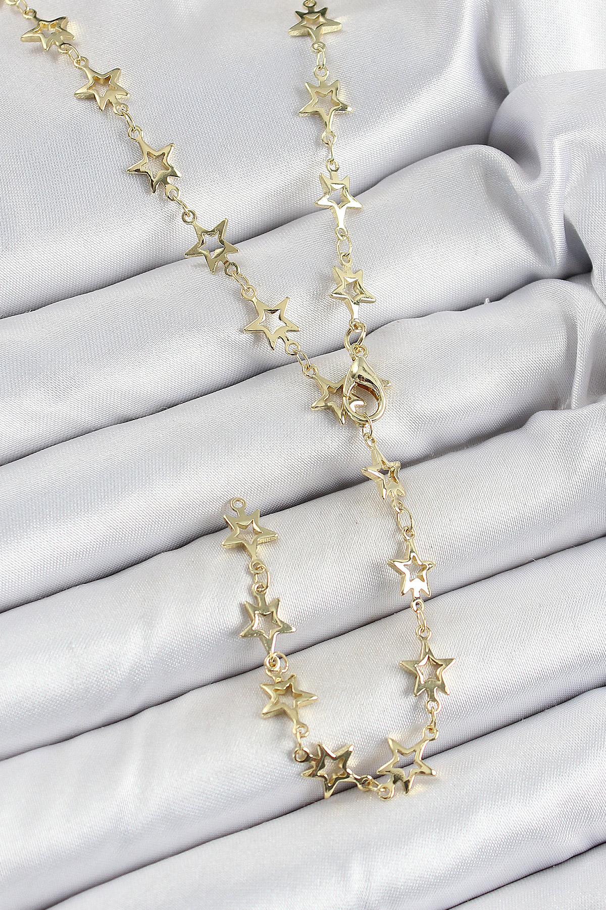 Pirinç Gold Renk Yıldızlı Kadın Y Kolye - Görsel 2