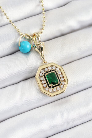 Gold Renk Pirinç Zirkon Taşlı Kadın Serenay Kolyesi