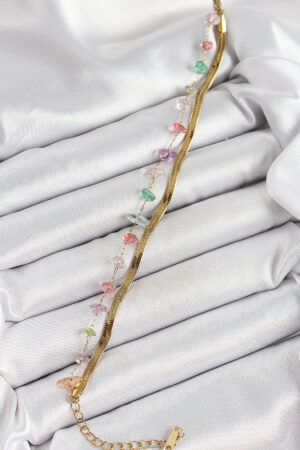 316L Çelik Gold Renk Kristal Karışık Renkli Taşlı Kadın Bileklik