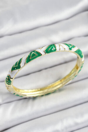 Mineli Pirinç Yeşil Beyaz Motifli Kadın Kelepçe