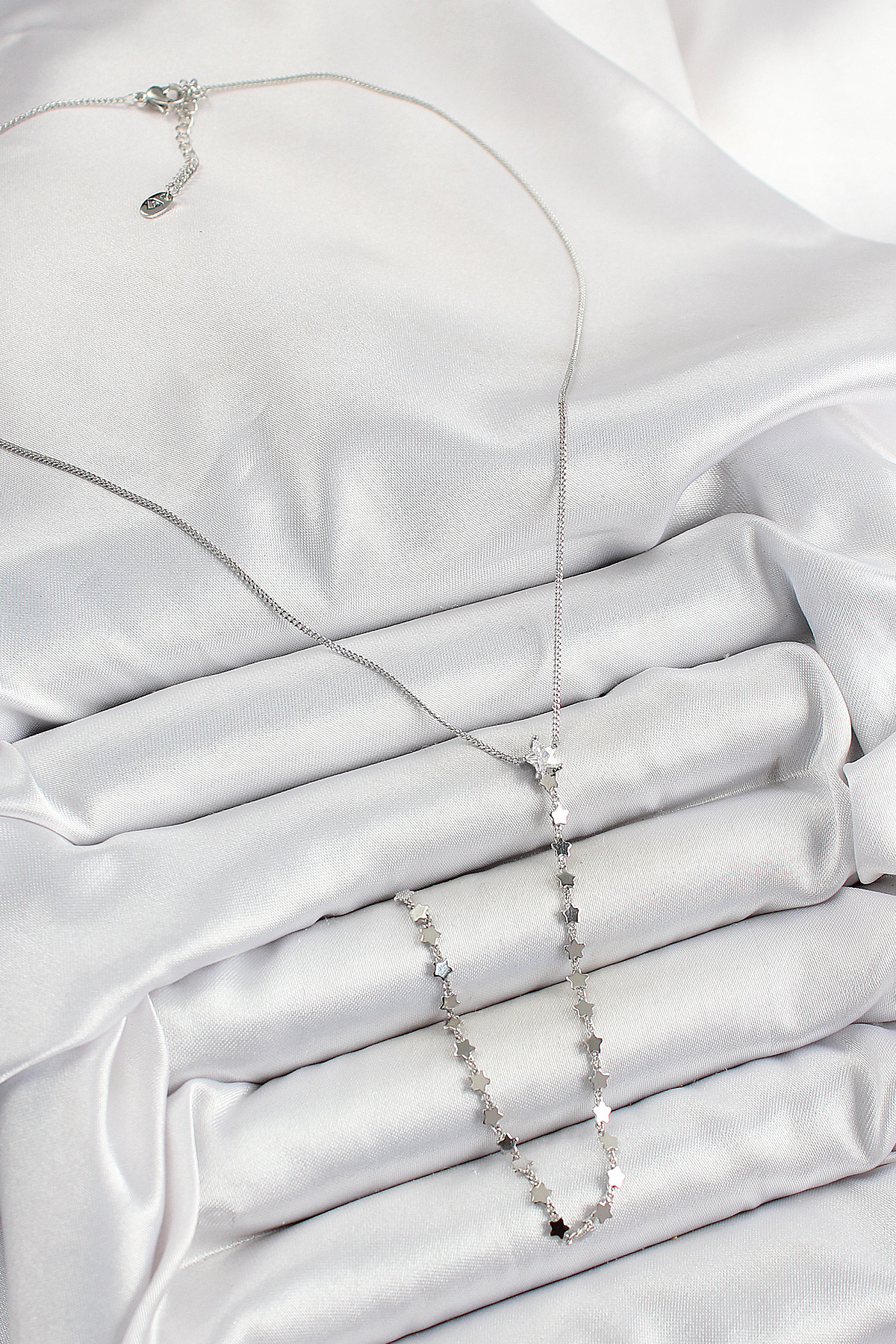 Pirinç Zirkon Taşlı Yıldız Figürlü Y Model Gümüş Renk Kadın Kolye - Görsel 2