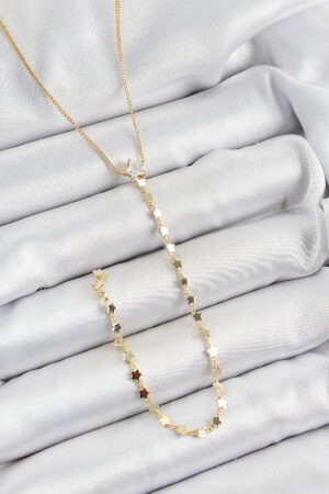 Pirinç Zirkon Taşlı Yıldız Figürlü Y Model Gold Renk Kadın Kolye