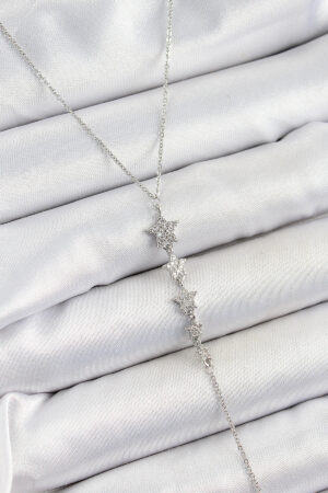 Pirinç Zirkon Taşlı Sıralı Yıldız Figürlü Y Model Gümüş Renk Kadın Kolye