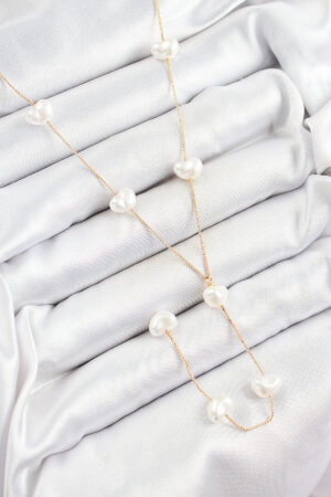 Pirinç İncili Kalp Figürlü Y Model Gold Renk Kadın Kolye