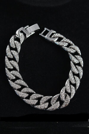 Pirinç Zirkon Taşlı Cuba Gurmet Model Gümüş Renk Erkek Bileklik