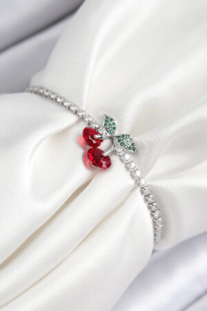 Pirinç Zirkon Taşlı Kiraz Model Gümüş Renk Asansörlü Kadın Bileklik