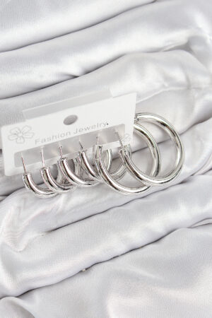 Pirinç Halka Model Gümüş Renk Kadın Set Küpe