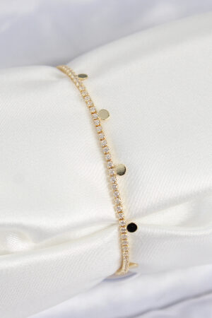 Pirinç Zirkon Taşlı Ezme Zincirli Sıralı Model Gold Renk Kadın Bilekilk