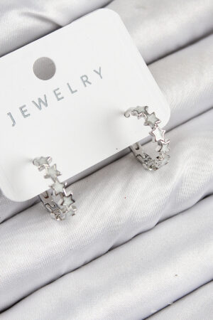 Pirinç Zirkon Taşlı Yıldız Model Gümüş Renk Kadın Küpe