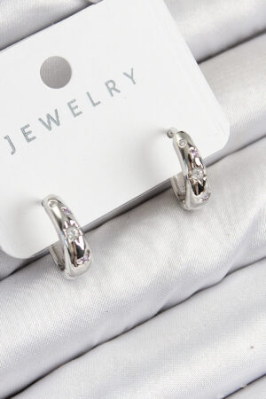 Pirinç Zirkon Taşlı Halka Model Gümüş Renk Kadın Küpe