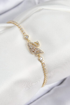 Pirinç Zirkon Taşlı Kuğu Model Gold Renk Kadın Bileklik