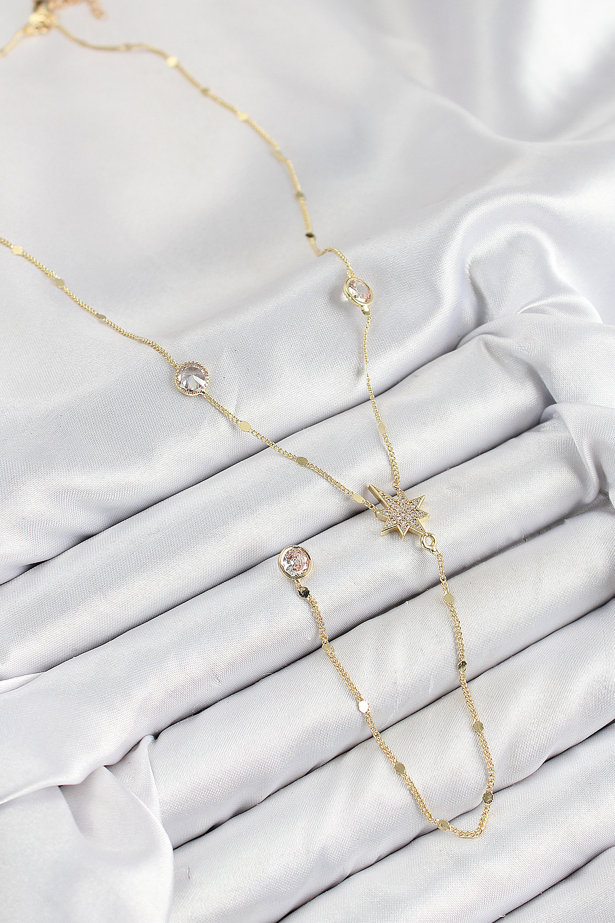 Pirinç Zirkon Taşlı Kutup Yıldızı Model Gold Renk Y Kolye - Görsel 2