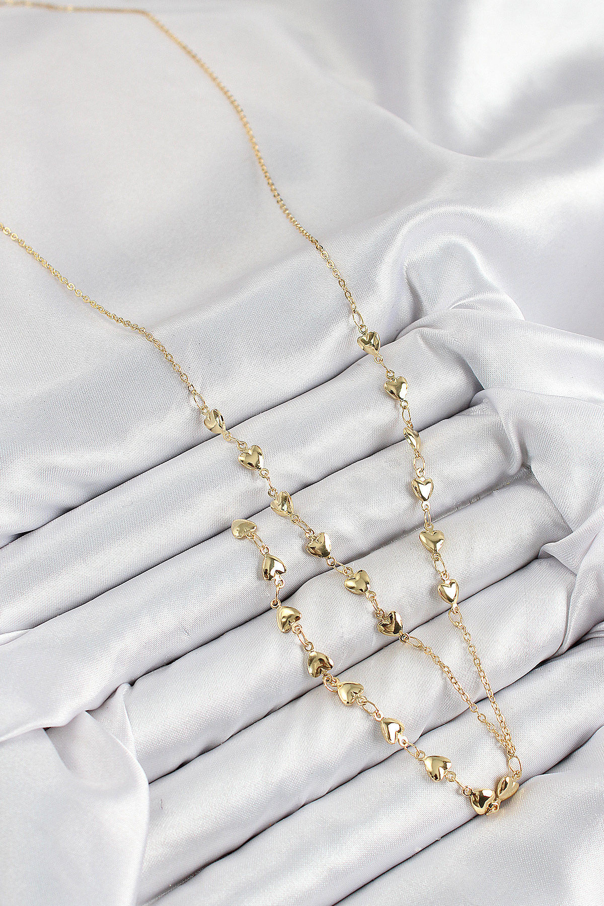 Pirinç Zirkon Taşlı Kalp Model Gold Renk Y Kolye - Görsel 2