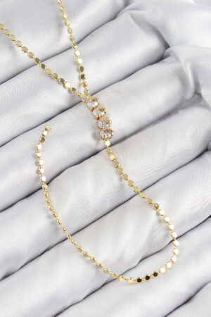 Pirinç Zirkon Taşlı Ezme Zincirli Model Gold Renk Y Kolye