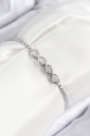 Pirinç Zirkon Taşlı Sonsuzluk Model Gümüş Renk Asansörlü Kadın Bileklik