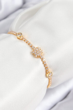 Pirinç Zirkon Taşlı Kar Tanesi Model Gold Renk Asansörlü Kadın Bileklik