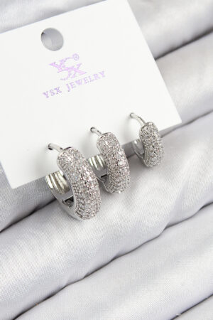 Pirinç Zirkon Taşlı 3'lü Halka Model Gümüş Renk Kadın Küpe