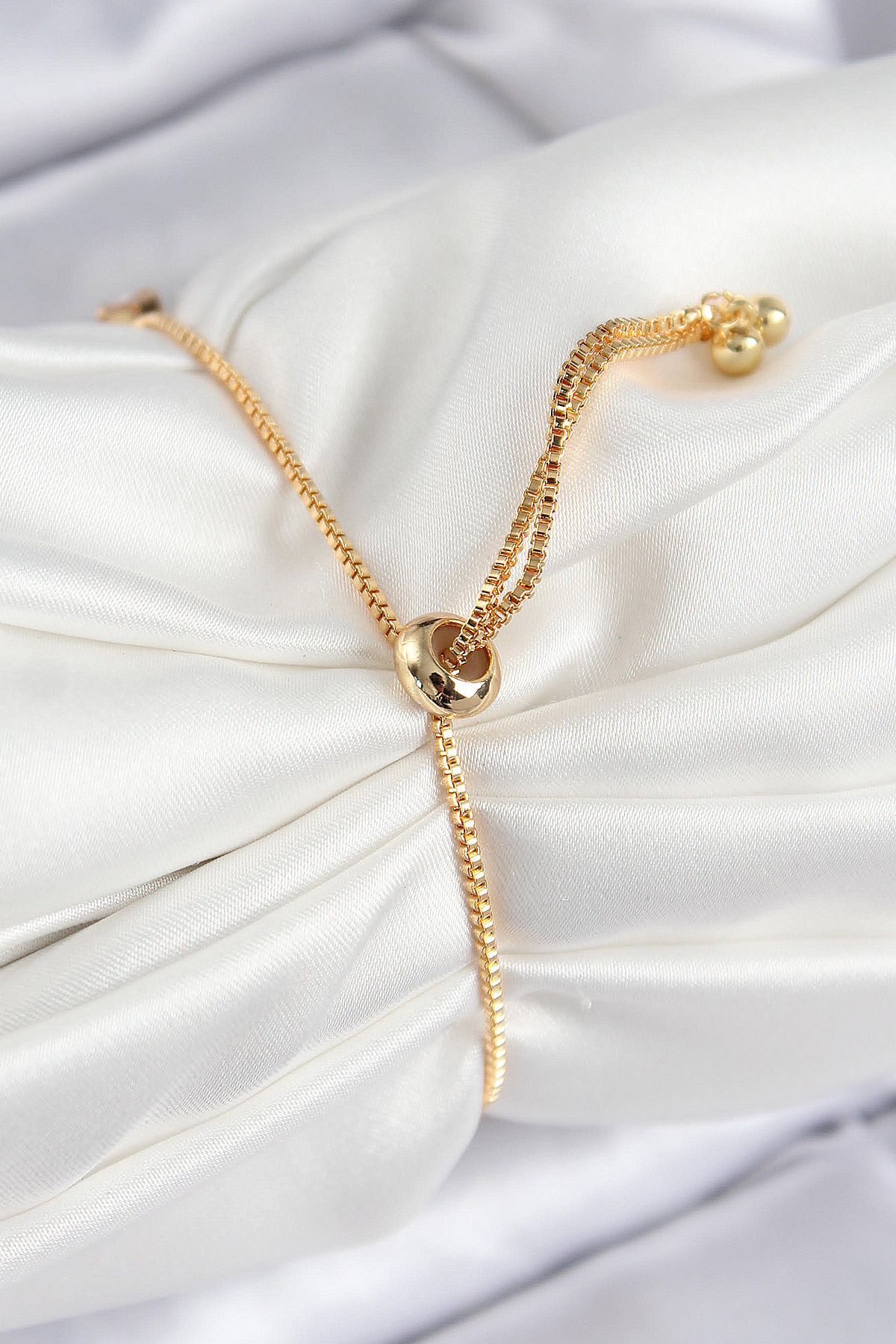 Pirinç Zirkon Taşlı Kare Model Gold Renk Asansörlü Kadın Bileklik - Görsel 2