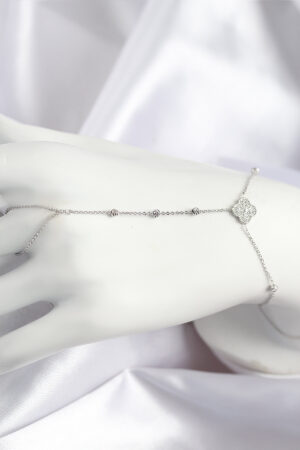 Pirinç Zirkon Taşlı Yonca Model Gümüş Renk Şahmeran