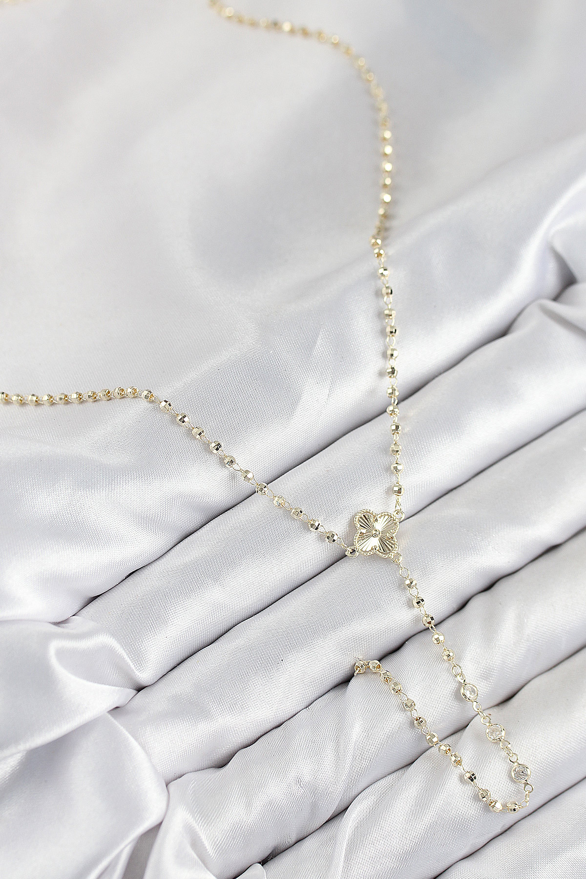 Pirinç Zirkon Taşlı Yonca Model Gold Renk Kadın Y Kolye - Görsel 2