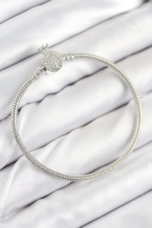 Pirinç Charm Zirkon Taşlı Taç Model Gümüş Renk Kadın Bileklik