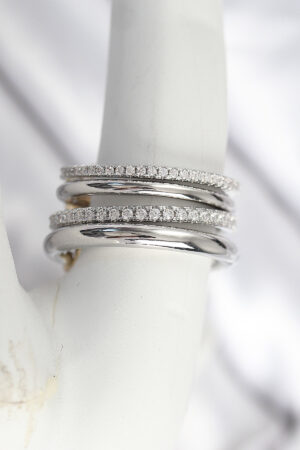 Pirinç Gümüş Renk Zirkon Taşlı 4'Lü Kadın Yüzük