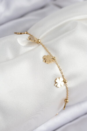 316L Çelik Sıralı Yonca Model Gold Renk Kadın Bileklik