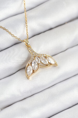 316L Çelik Zirkon Taşlı Balık Kuyruğu Model Gold Renk Kadın Kolye