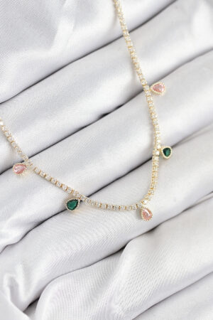 Pirinç Zirkon Taşlı Su Yolu Damla Model Gold Renk Kadın Kolye