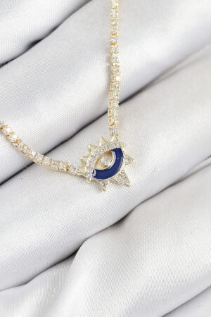 Pirinç Zirkon Taşlı Su Yolu Göz Model Gold Renk Kadın Kolye