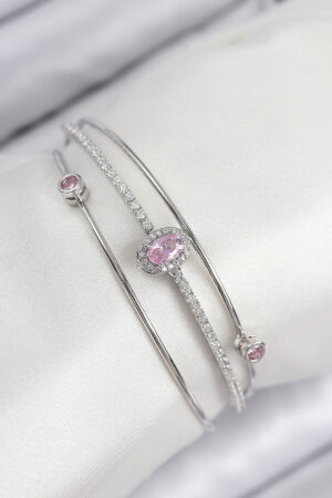 Pirinç Zirkon Taşlı Baget Model Gümüş Renk Kadın Bileklik