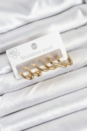 316L Çelik Gold Renk Kadın Küpe Seti