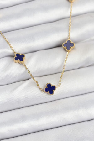 316L Çelik Zincir Gold Renk Lacivert Baby Boy Yonca Kadın Kolye