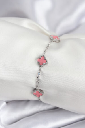316L Çelik Gümüş Renk Pembe Baby Boy Yonca Kadın Bileklik