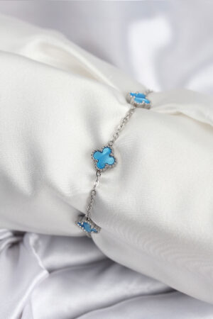 316L Çelik Gümüş Renk Buz Mavisi Baby Boy Yonca Kadın Bileklik