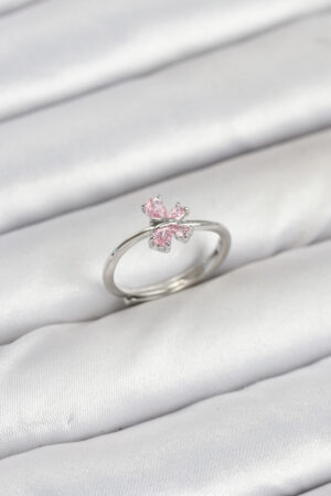 Pirinç Gümüş Renk Pembe Kelebek Kadın Yüzük