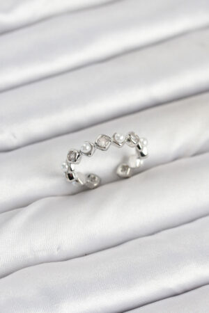 Pirinç Gümüş Renk Zirkon Taşlı İncili Kadın Yüzük