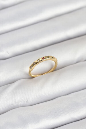 Pirinç Gold Renk Renkli Zirkon Taşlı Kadın Yüzük