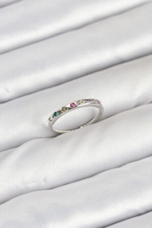 Pirinç Gümüş Renk Renkli Zirkon Taşlı Kadın Yüzük