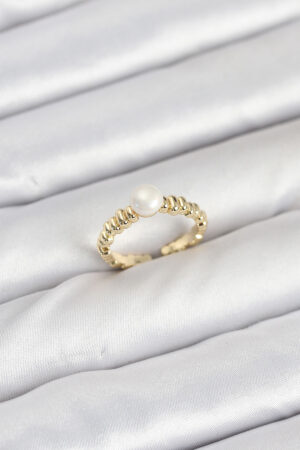 Pirinç Gold Renk Göbek İnci Model Kadın Yüzük
