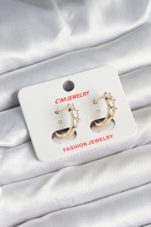 Pirinç Gold Renk Kalpli Zirkon Taşlı Kadın Küpe