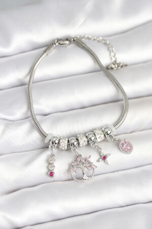 Pirinç Gümüş Renk Yaşam Ağacı Charmlı Kadın Bileklik