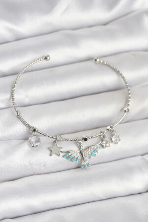 Anka Kuşu Charmlı Gümüş Renk Pirinç Kadın Bileklik