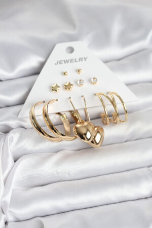 6 Çift Kadın Küpe Seti Gold Renk