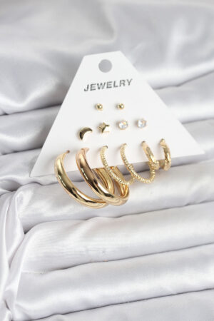 Gold Renk 6 Çiftli Pirinç Kadın Küpe Seti