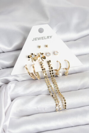 Gold Renk Pirinç 6'lı Kadın Küpe Seti