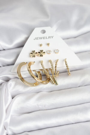 Pirinç Gold Renk 6 Çift Kadın Küpe Seti